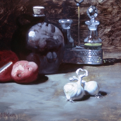 Oil-Sketch-Brown-Jug-Garlic