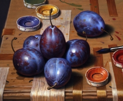 Painting Plums  2000  6.75 x 8.75"  oil on linen