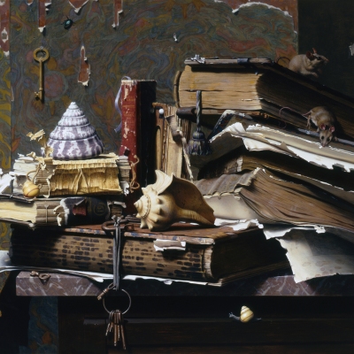 Books-on-Shells-1991-20x2222-oil-on-linen